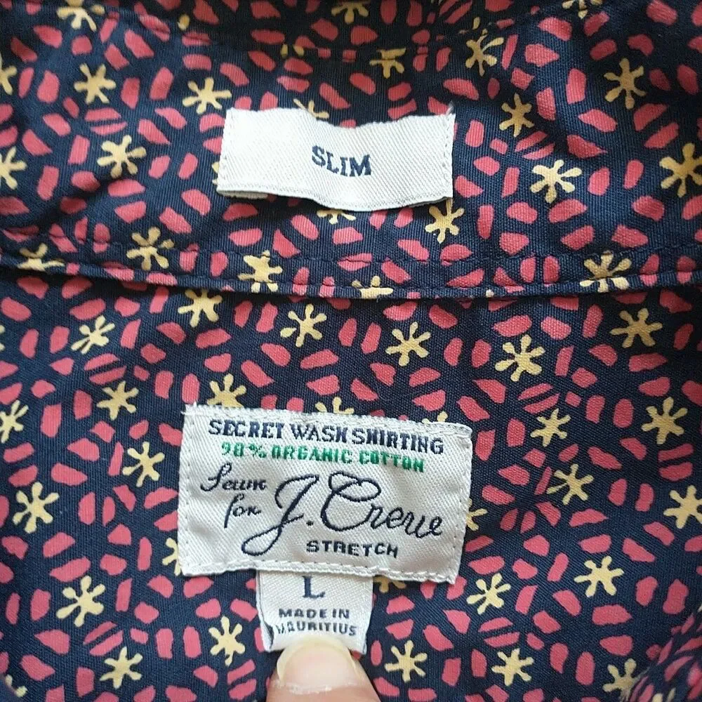 J Crew Secret Wash Button Down Shirt Men L Multicolor Floral Organic Cotton Slim